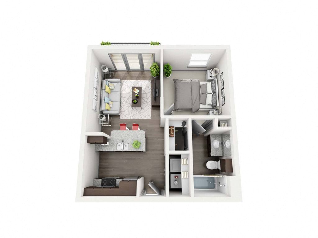 Floor plan for 1 bed, 1 bath, 506 sqft